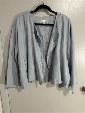 Eileen Fisher Heavy Organic Linen Drape Front Jacket Dawn Blue